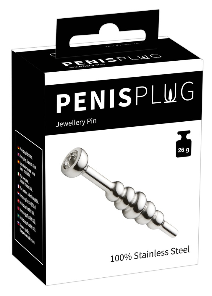 Penis Plug Jewellery Pin in Silver and Black, Small Size