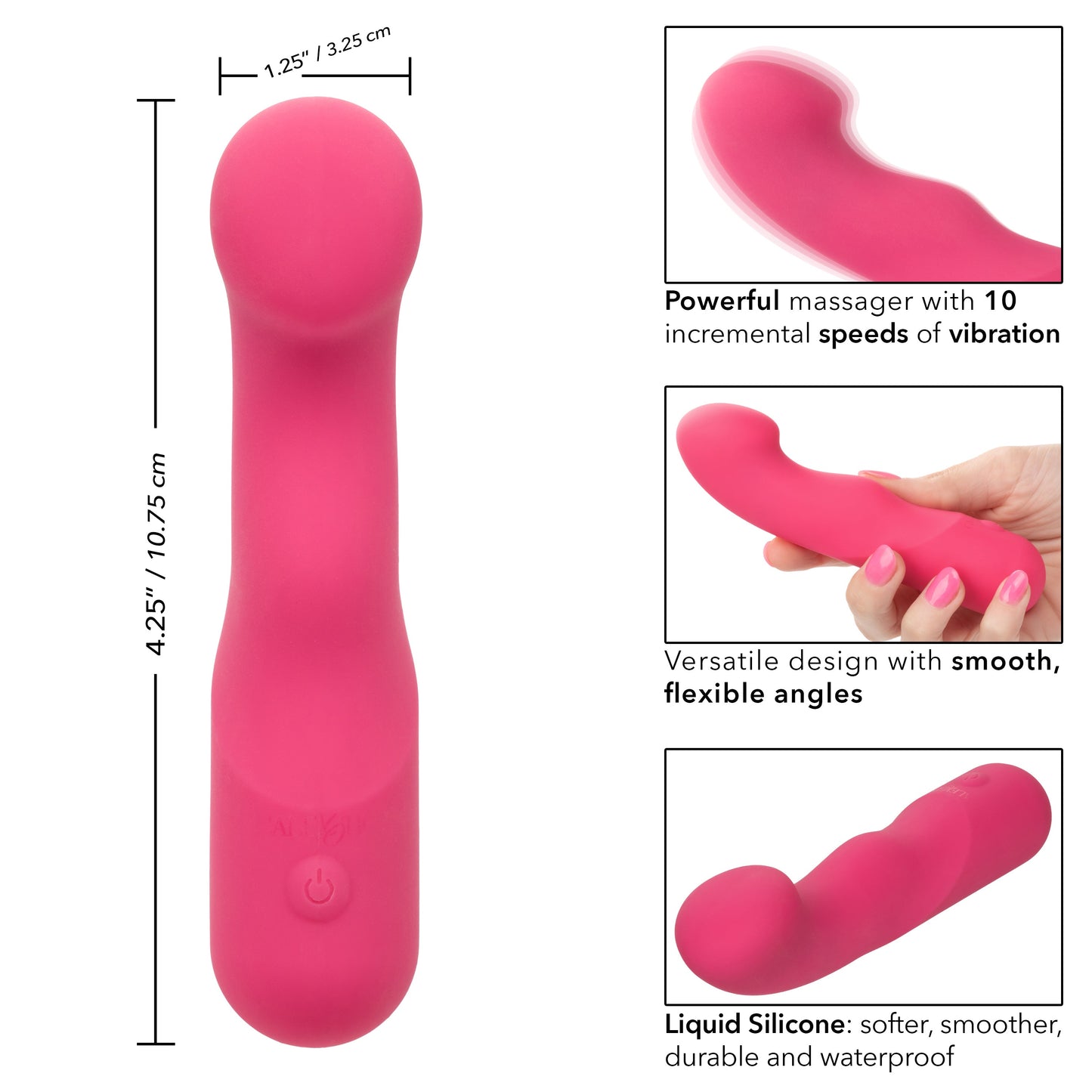 Liquid Silicone Pixies Curvy Pink Flexible Curved Massager with 10 Speeds