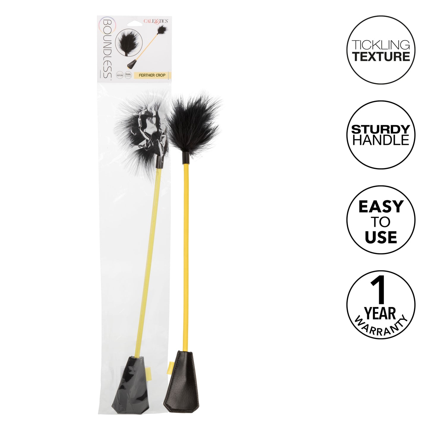Boundless Feather Crop Black Faux Leather and Feather Tickler BDSM Dual Crop 15 Inch