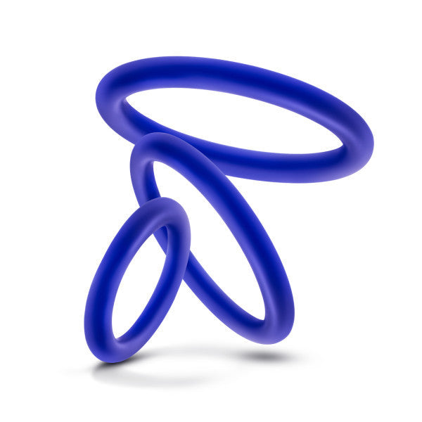 Performance Silicone Cock Ring 3 Pc Set Indigo for Stamina