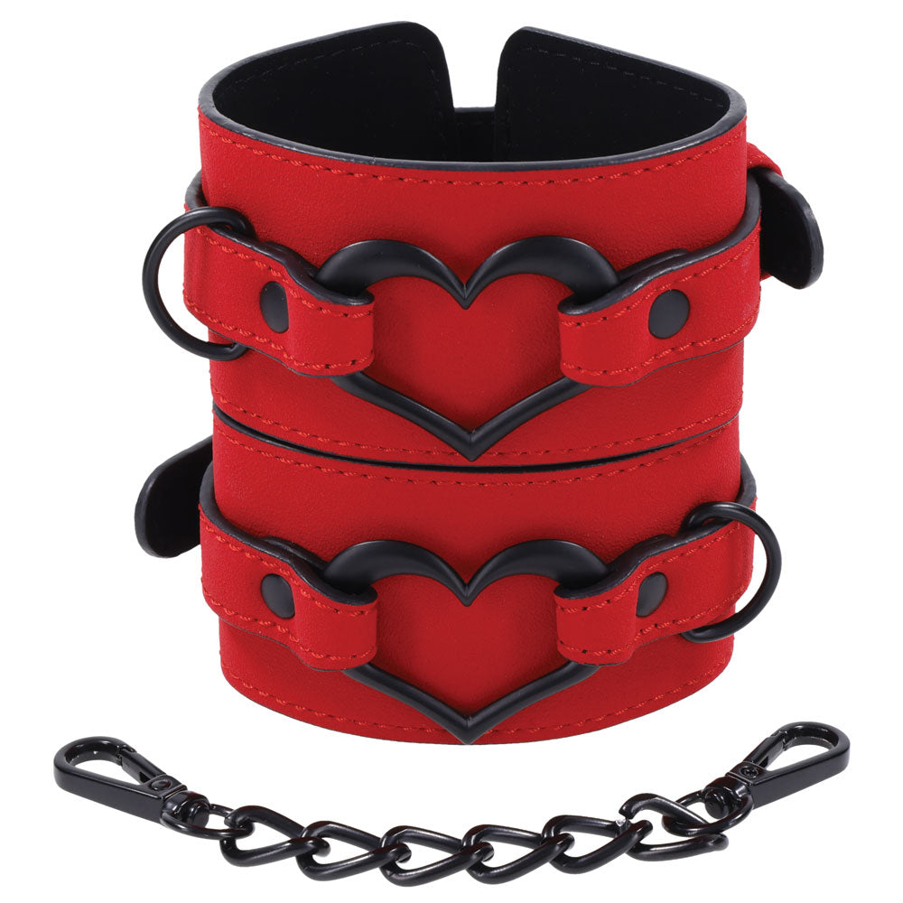 Sex & Mischief Amor Handcuffs in Red Vegan Leather