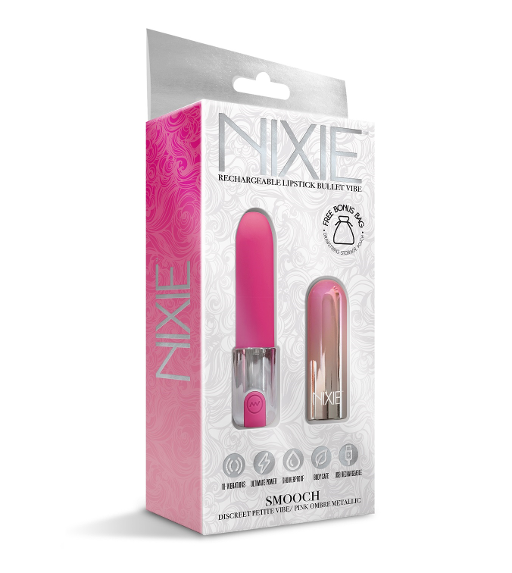 Nixie Smooch Lipstick Vibrator Pink Ombre 3.75 Inch Whisper Quiet Waterproof