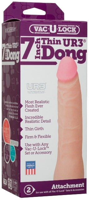 Vac-U-Lock 7 Inch Ultraskyn Thin Dong Vanilla Realistic Toy