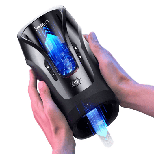 Acmejoy -Leten 3D Fleshy Telescopic Vibrating Automatic Male Masturbator Blowjob Stroker Black Masturbation Cup