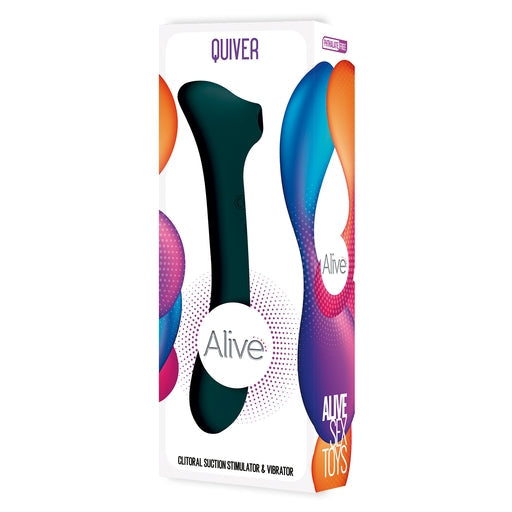 Alive Quiver Clitoral Massager Teal with 10 Vibration and Suction Modes, 20.2 cm