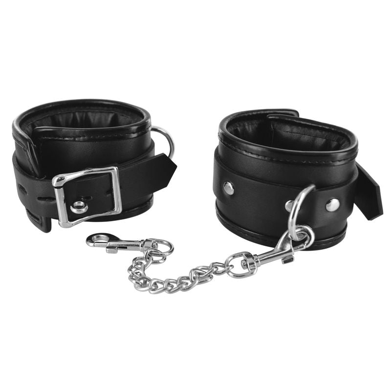 Locking Padded Wrist Cuffs with Chain for Comfortable Bondage Play