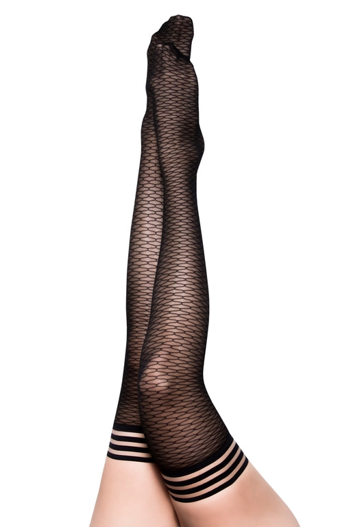 Kixies BethAnne Black Honeycomb Thigh High Stockings Size D