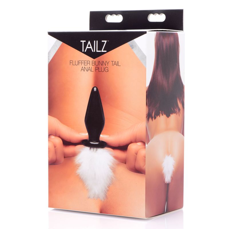 White Fluffer Bunny Tail Glass Anal Plug for Playful Sensation