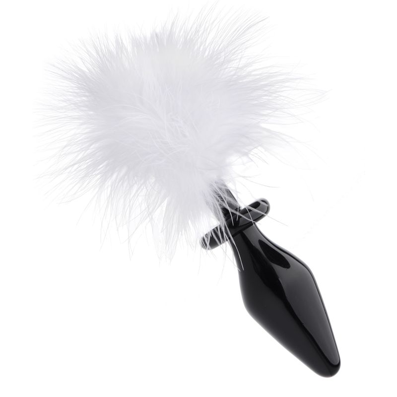 White Fluffer Bunny Tail Glass Anal Plug for Playful Sensation