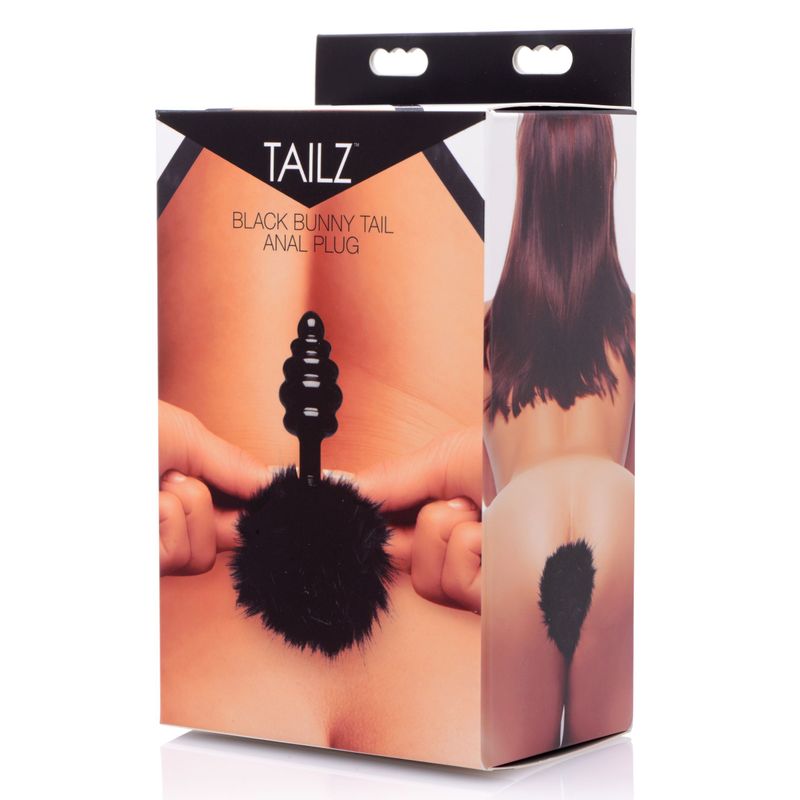 Black Bunny Tail Anal Plug with Fuzzy Tail and Tapered Tip