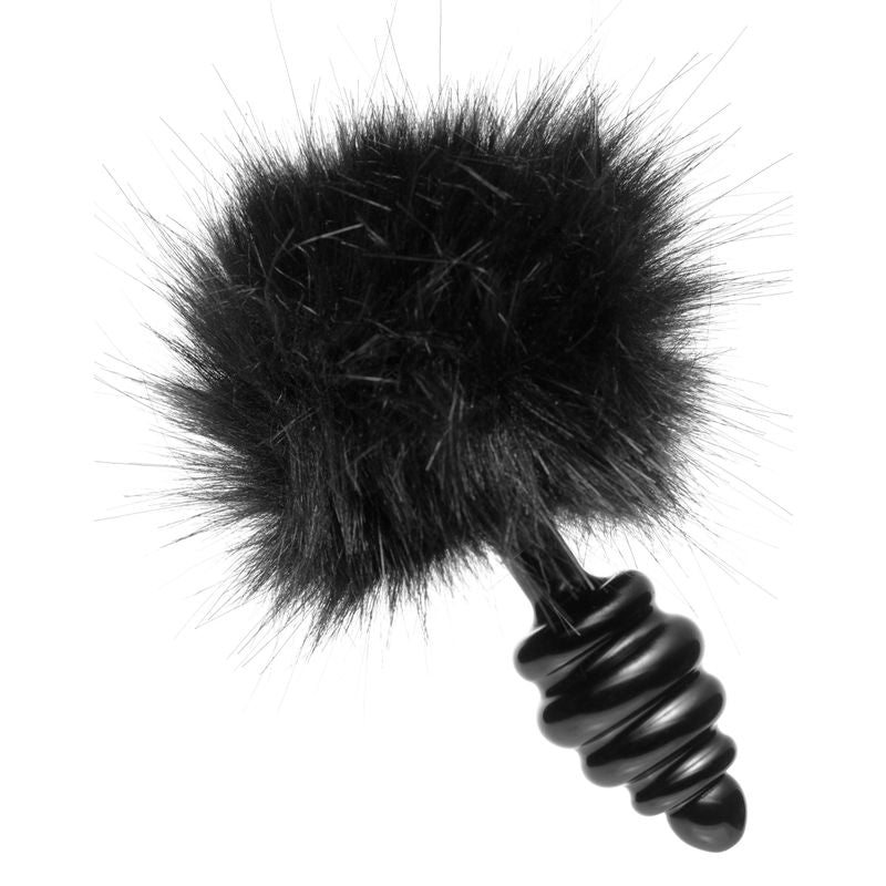 Black Bunny Tail Anal Plug with Fuzzy Tail and Tapered Tip
