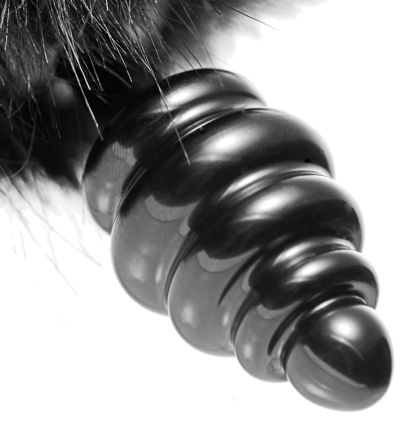 Black Bunny Tail Anal Plug with Fuzzy Tail and Tapered Tip