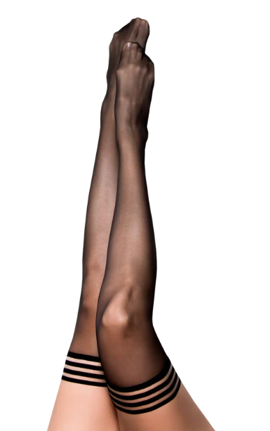 Kixies Taylor Sheer Black Thigh High Stockings Size D