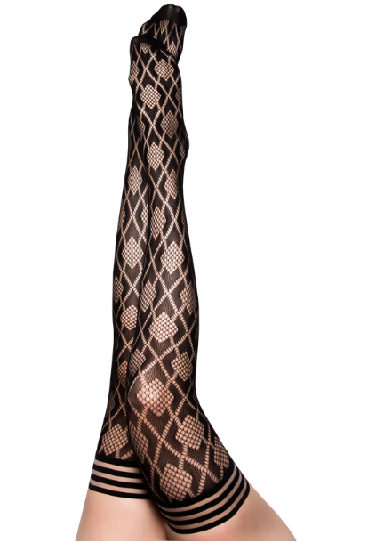 Kixies Elle Size B Black Diamond Fishnet Thigh-High Tights
