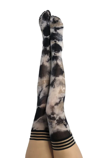 Kixies Mackenzie Tie-Dye Thigh-Highs Size B Black White Tan