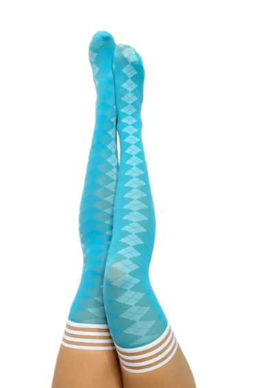 Kixies Par 4 Blue Argyle Thigh-High Stockings Size D