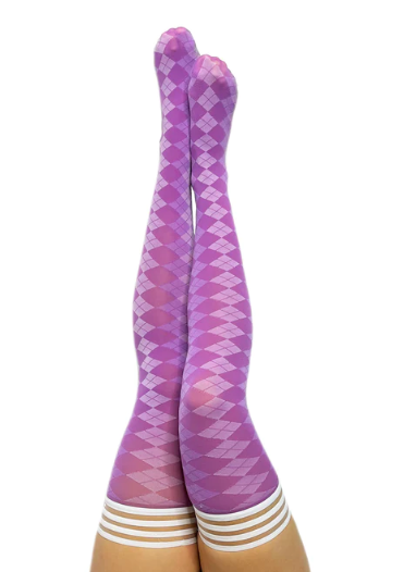 Kixies Par 4 Purple Argyle Thigh-High Stockings Size C