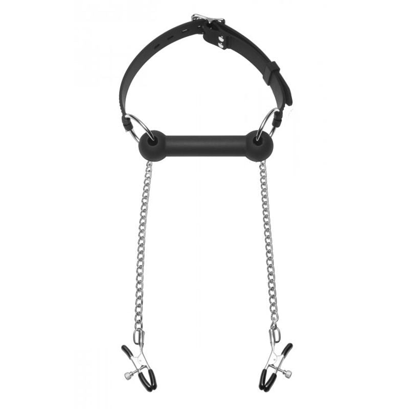 Equine Silicone Bit Gag With Nipple Clamps For Playful Restraint And Pleasure