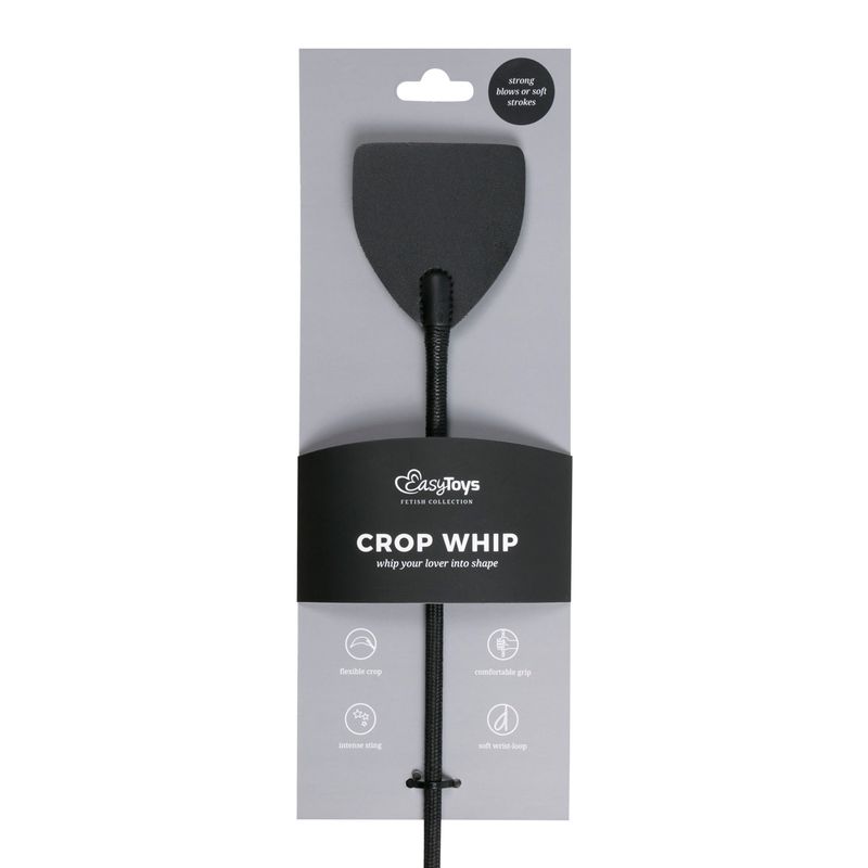 Wide Crop Whip in Black Leather for S and M Play
