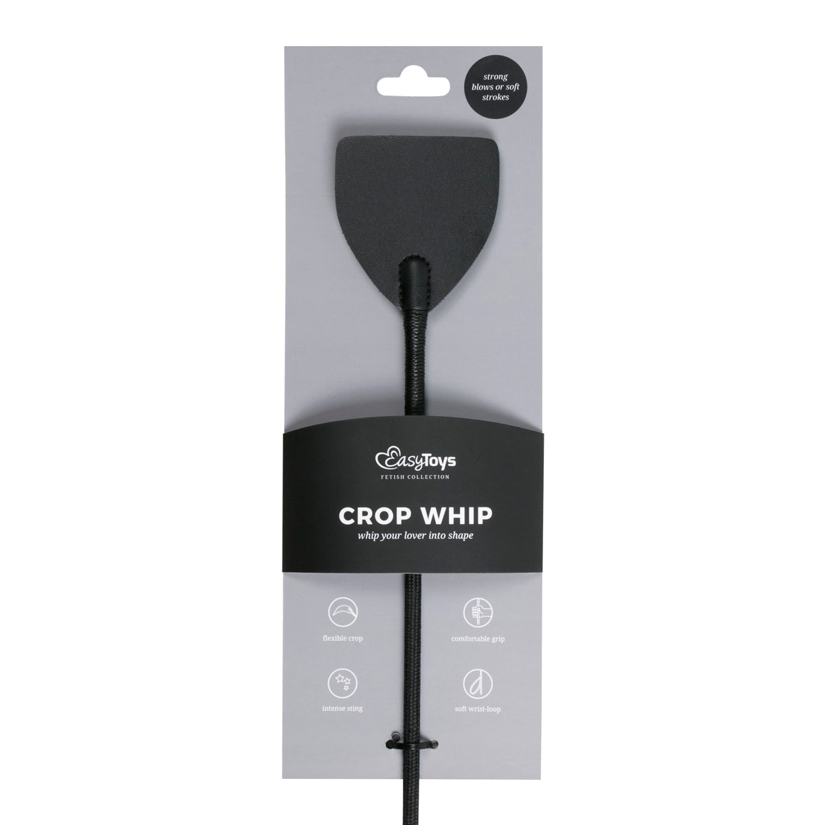 Wide Crop Whip in Black Leather for S and M Play
