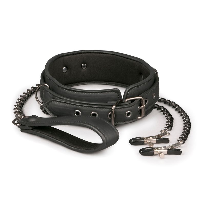 Collar With Nipple Chains Made From Faux Leather