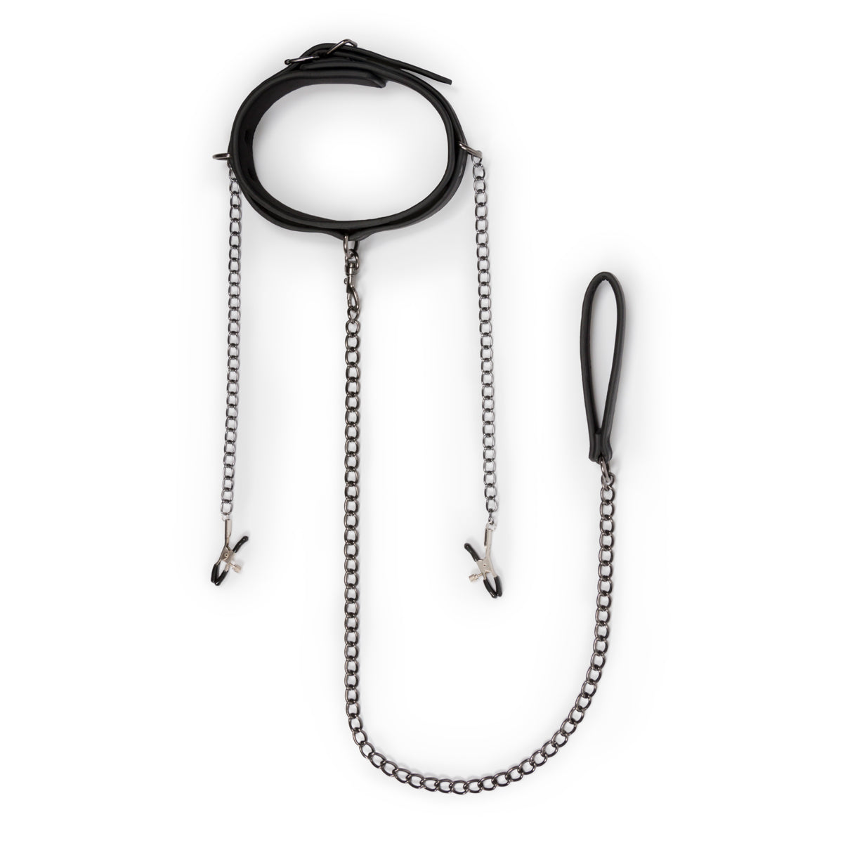Collar With Nipple Chains Made From Faux Leather