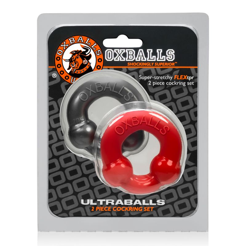Ultraballs 2 Pack Cockring Steel and Red