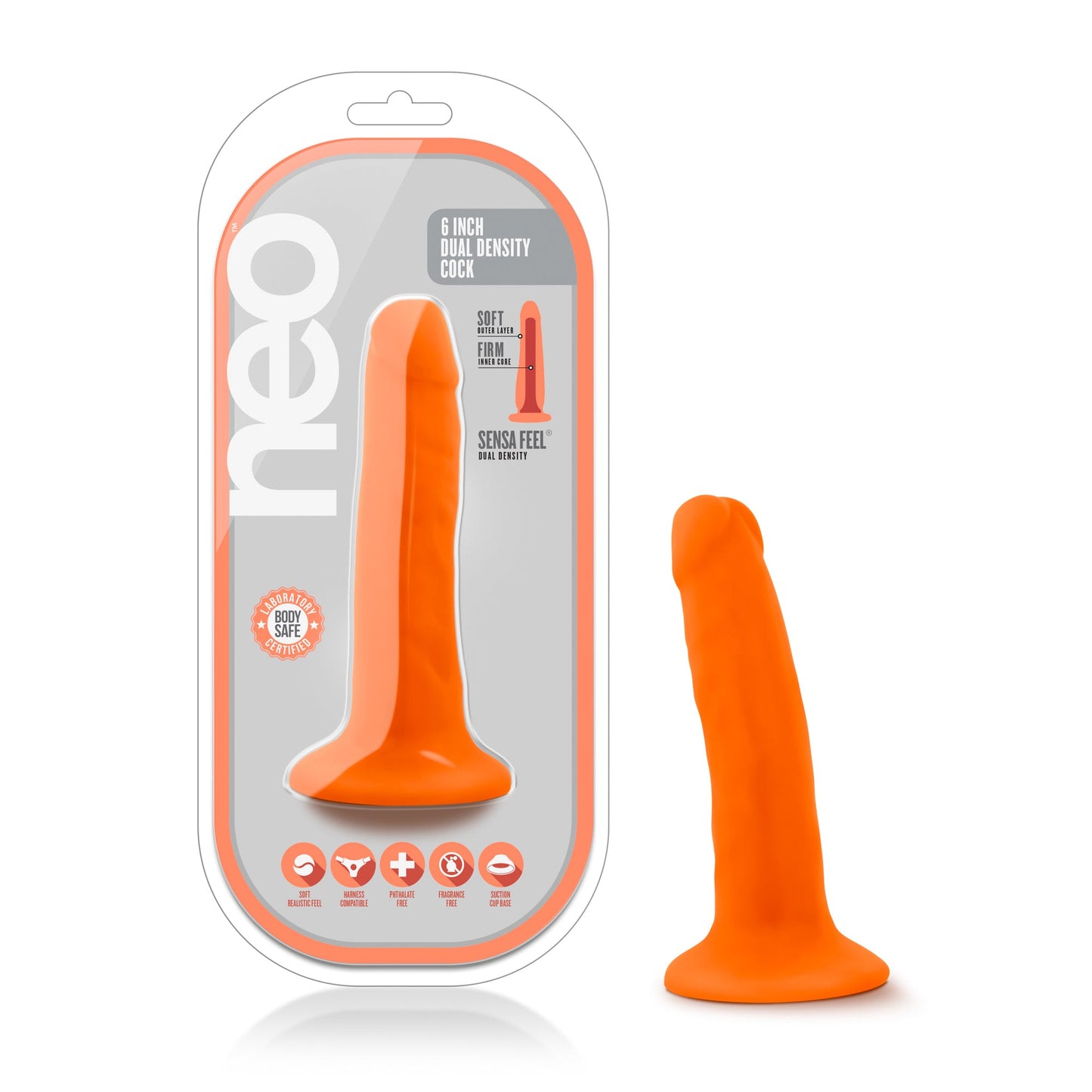 Neo Dual Density Cock 6 Inch Neon Orange Vibrator
