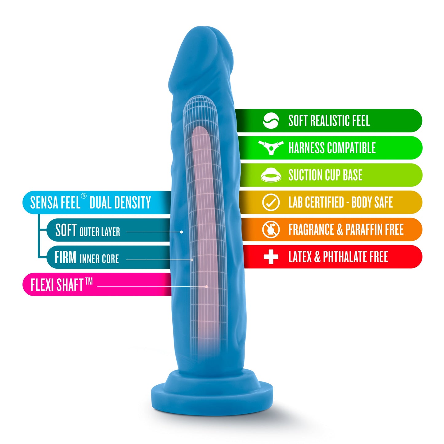 Neo Dual Density Cock 7.5 Inch Neon Blue Dildo