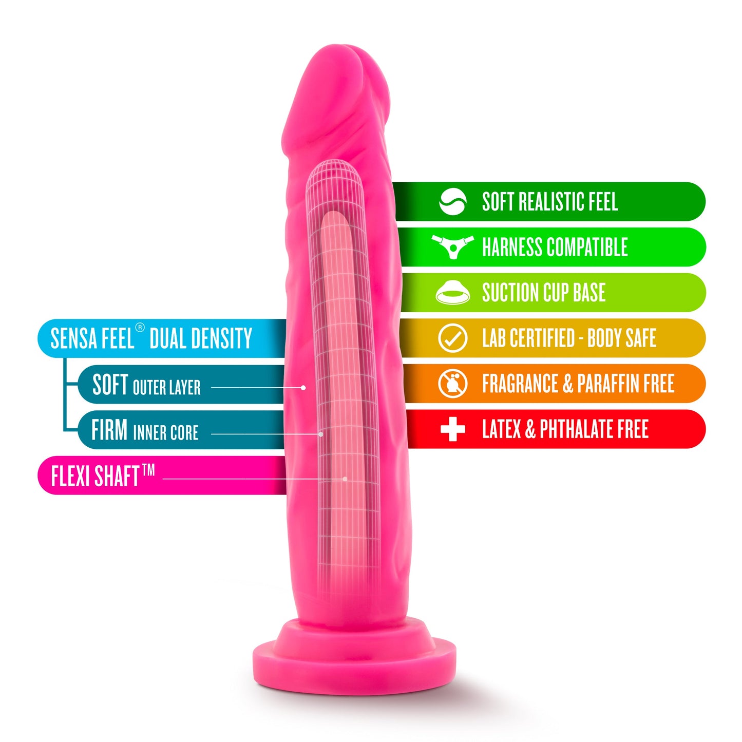 Neo Dual Density Cock 7.5 Inch Neon Pink Dildo