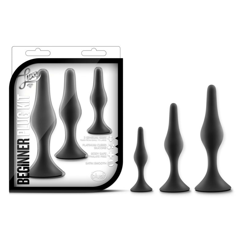 Luxe Beginner Plug Kit (Black) – Three Graduated Sizes Anal Plug Set