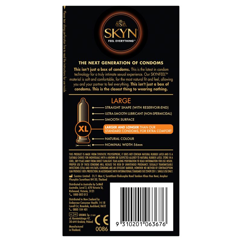 Skyn Large – Extra Comfort Polyisoprene Condoms 56mm 10 Pack