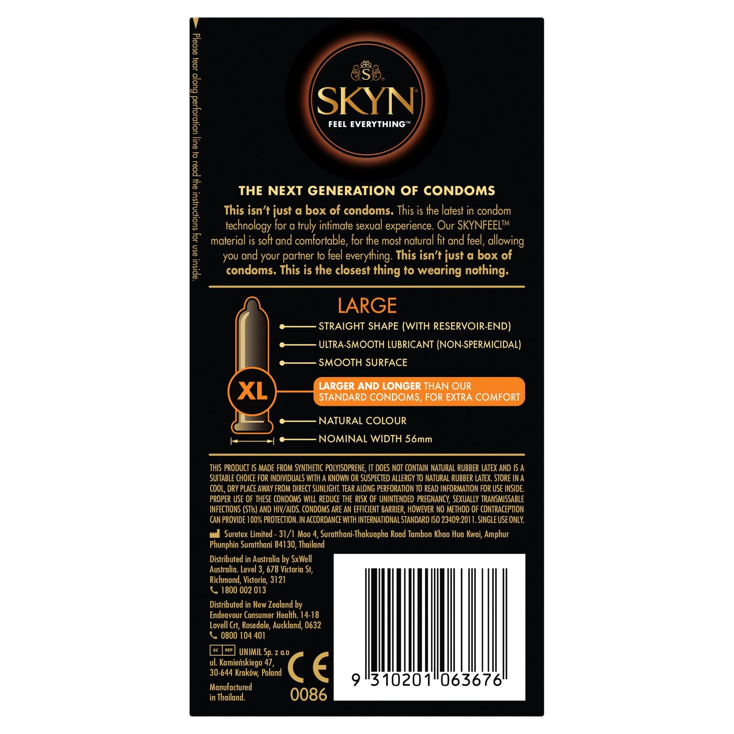 Skyn Large – Extra Comfort Polyisoprene Condoms 56mm 10 Pack