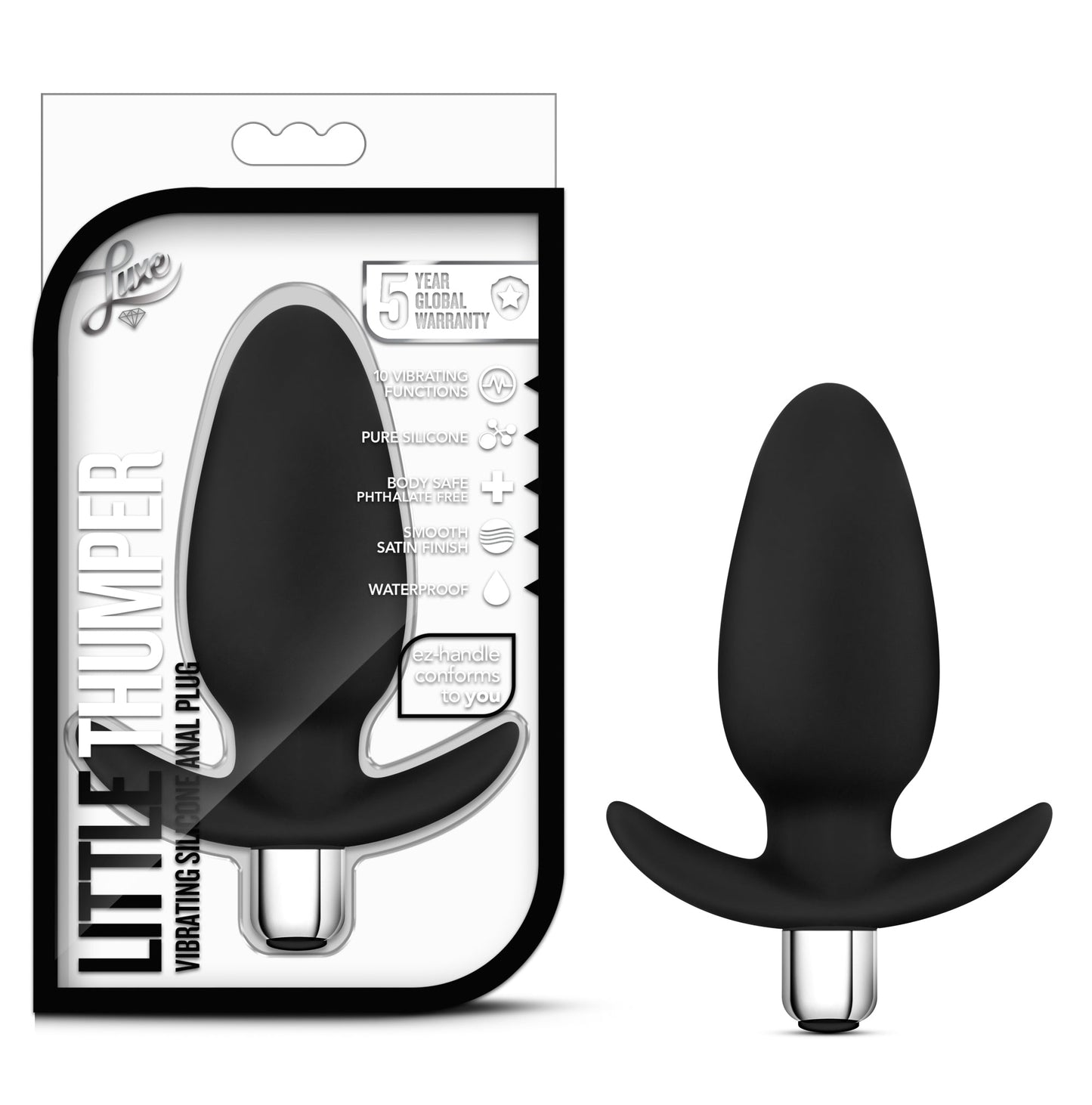 Luxe Little Thumper Black Vibrating Anal Plug 4 Inch