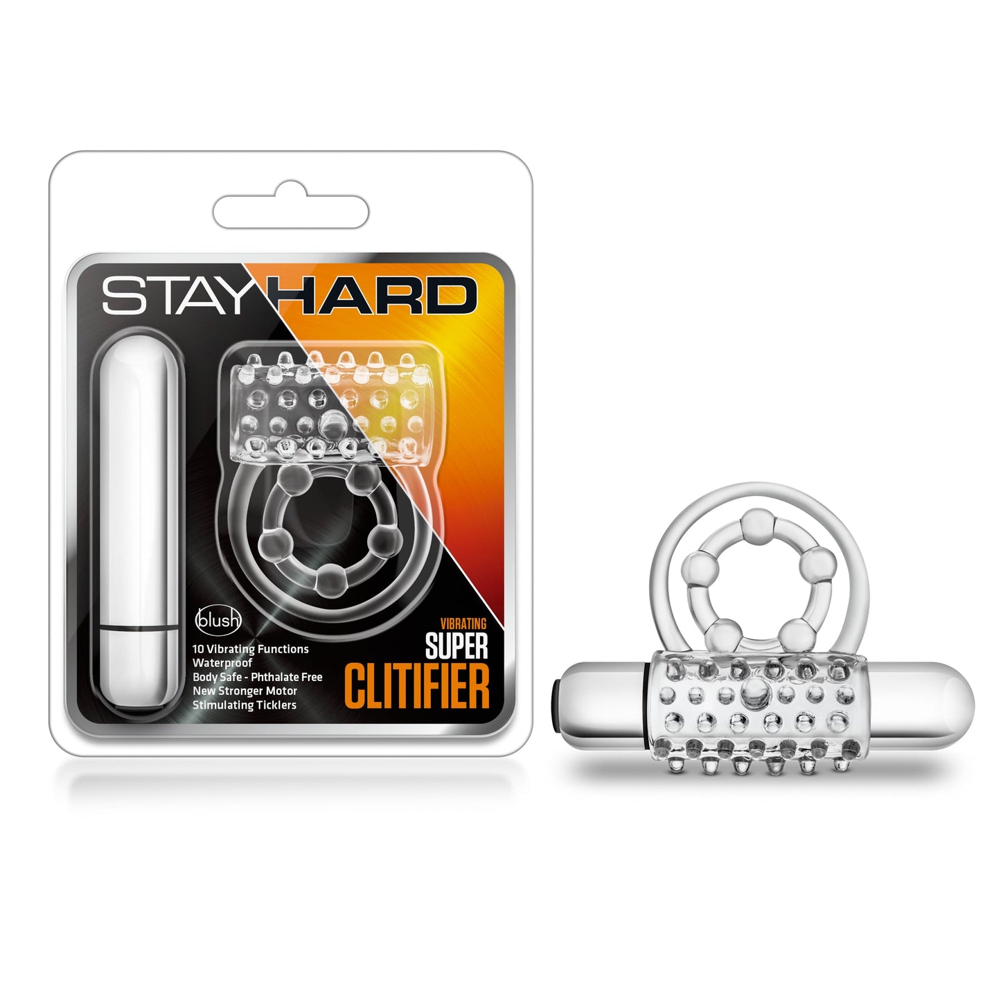 Stay Hard Vibrating Super Clitifier - Vibrating Cock Ring - Clear