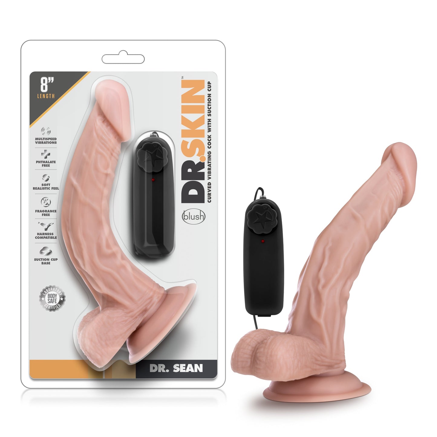 Dr Skin Dr Sean 8 Inch Vibrating Cock with Suction Cup in Vanilla