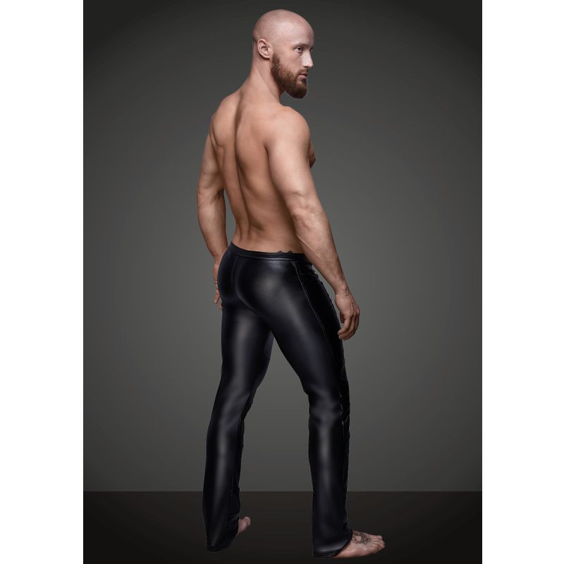 Wet Look Black Pants for Men with Zipper Detail