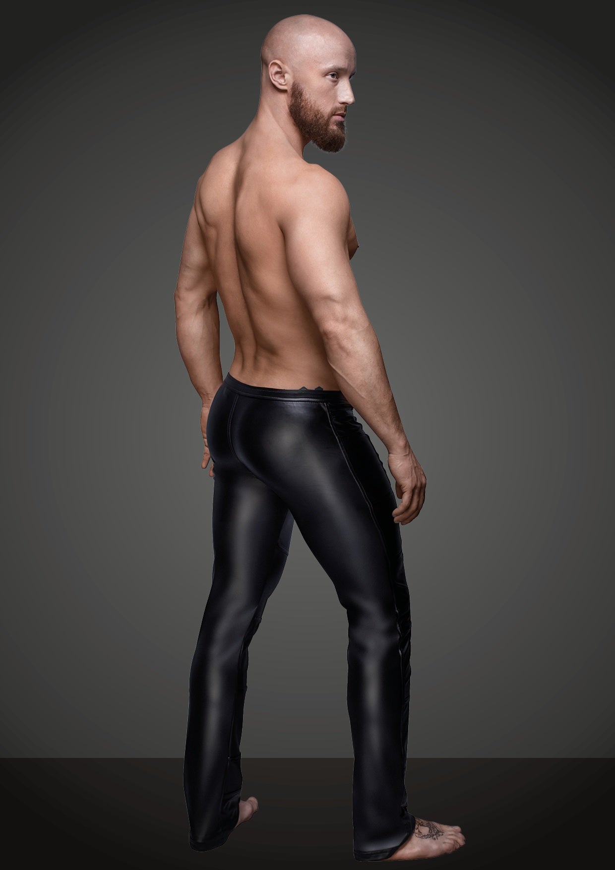 Wet Look Black Pants for Men with Zipper Detail