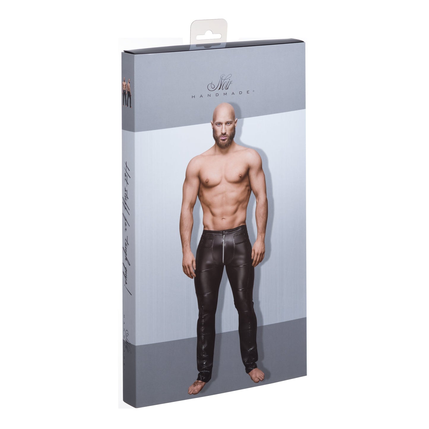 Wet Look Black Pants for Men with Zipper Detail