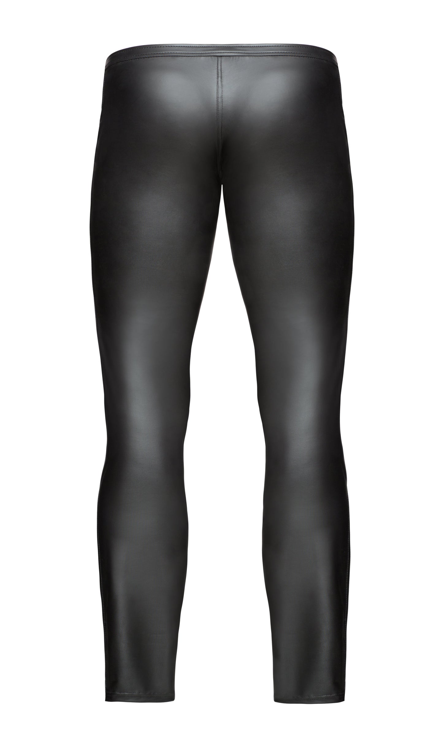Wet Look Black Pants for Men with Zipper Detail