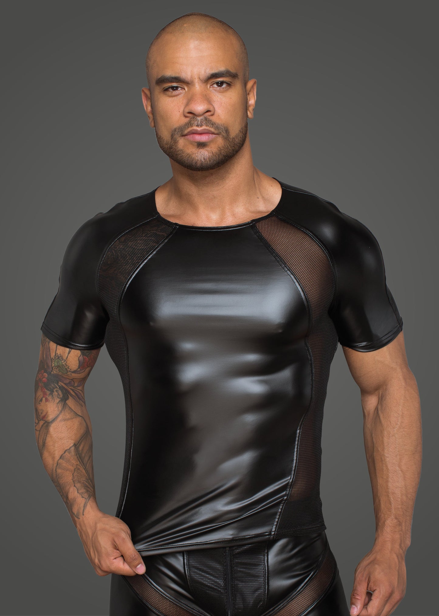 Power Wetlook Men T-Shirt With 3D Net Inserts Black Size Small Medium Large