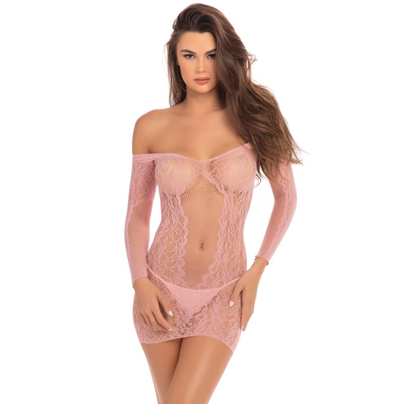 Demure Long Sleeve Mini Dress with Lace Detailing
