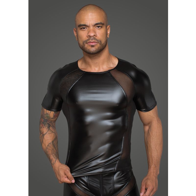 Power Wetlook Men T-Shirt With 3D Net Inserts Black Size Small Medium Large