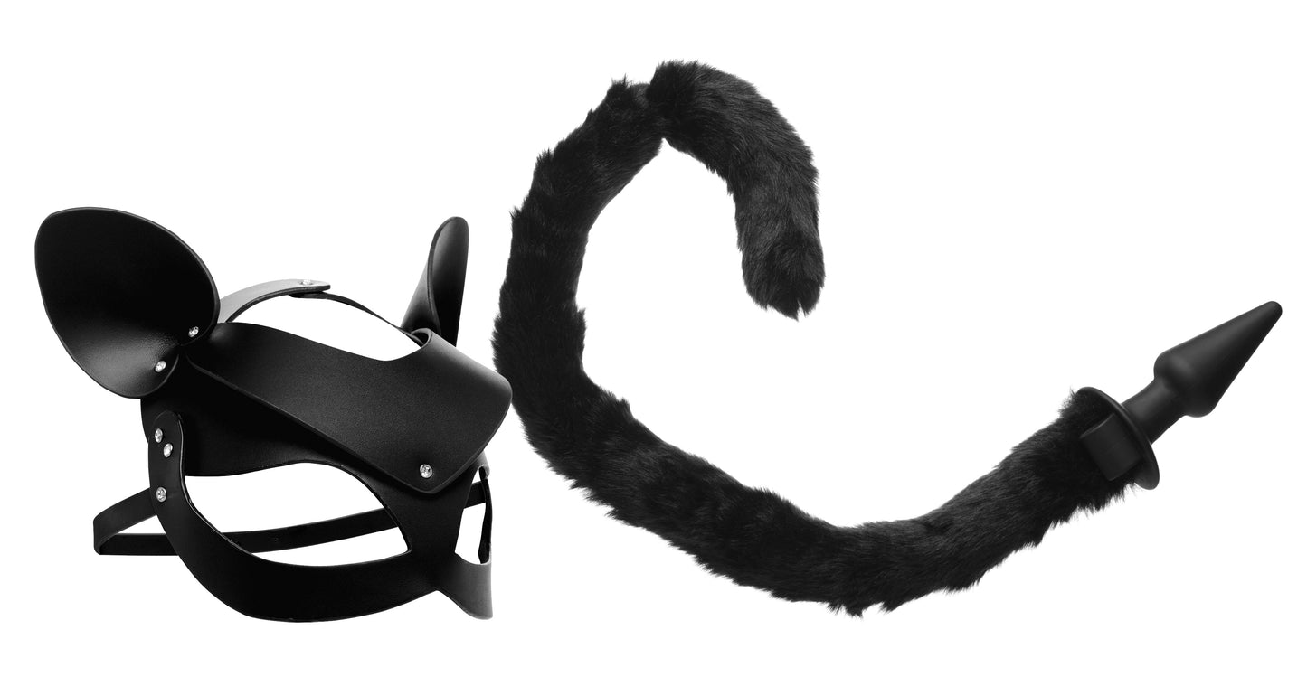 Cat Tail Anal Plug and Mask Set for Playful Adult Fantasy