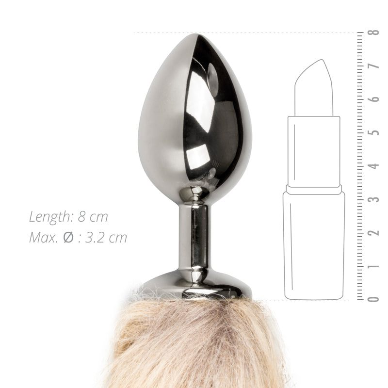 Fox Tail No 2 Silver Butt Plug with Faux Fur Tail