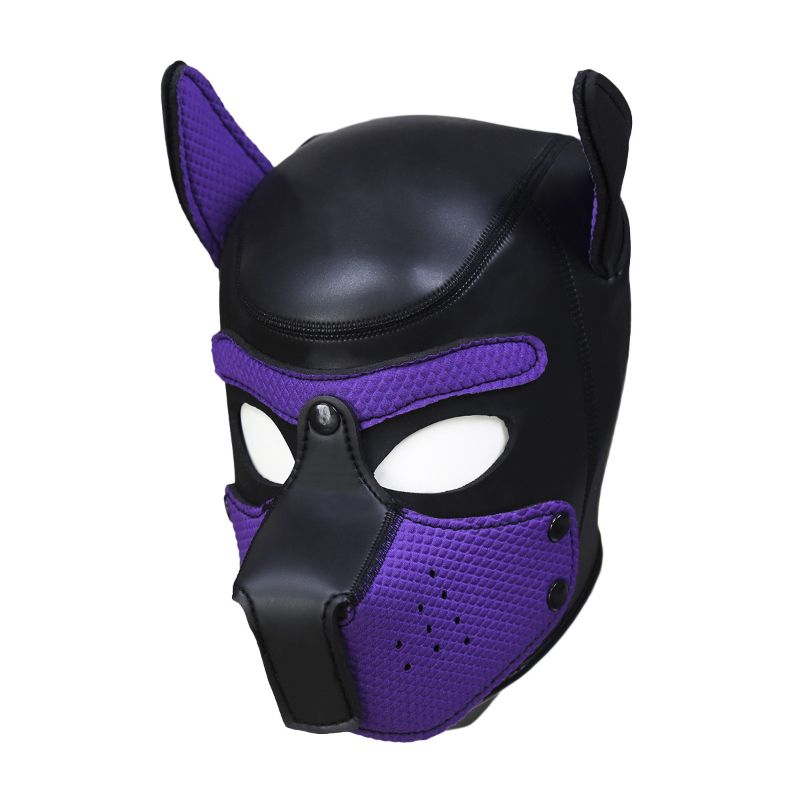 Puppy Play Mask in Purple Neoprene Rubber with Detachable Nose and Ears