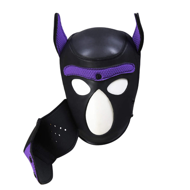 Puppy Play Mask in Purple Neoprene Rubber with Detachable Nose and Ears