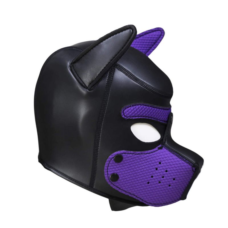 Puppy Play Mask in Purple Neoprene Rubber with Detachable Nose and Ears