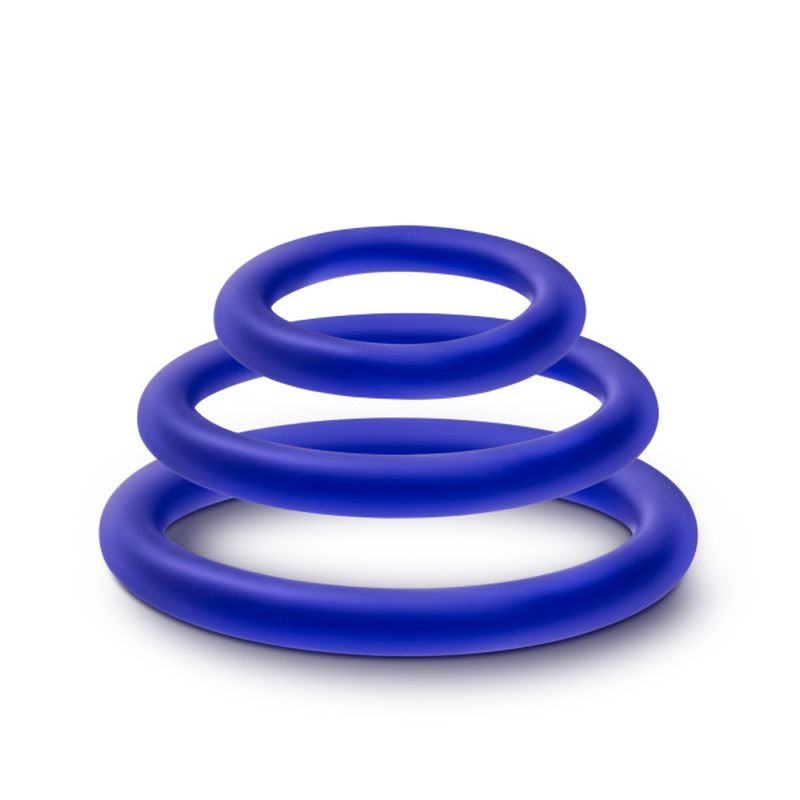 Performance Silicone Cock Ring 3 Pc Set Indigo for Stamina
