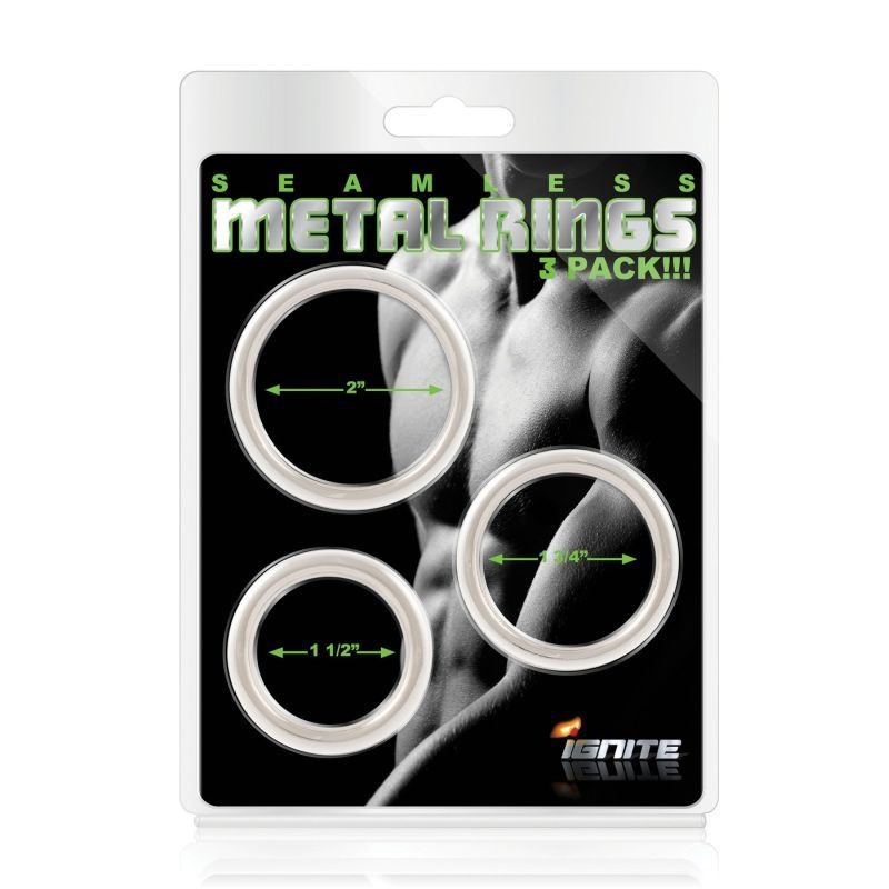 Seamless Metal Cock Ring Set – 3 Sizes 38mm, 44mm, 51mm Cock Rings